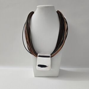 Artisan Italian Sterling Silver Pendant Necklace with Multi-Strand Leather – 925